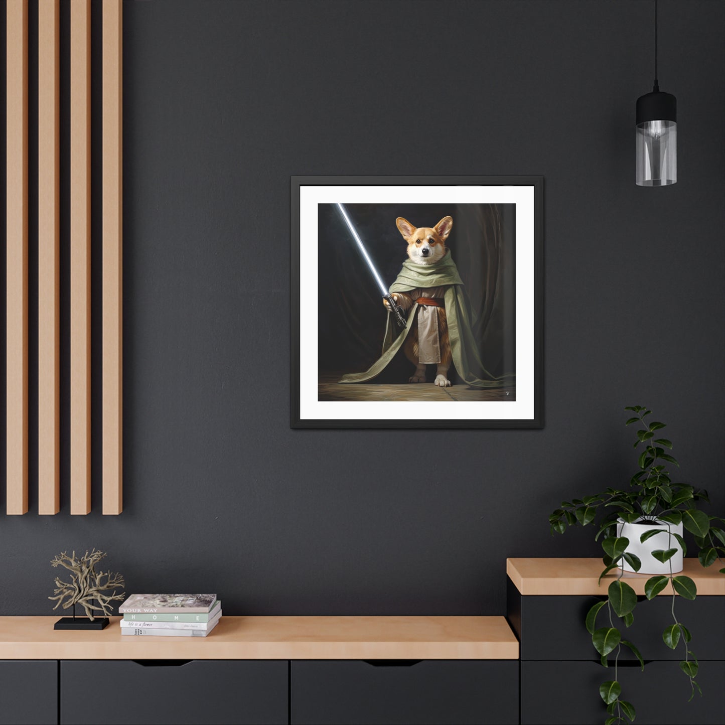 Impression Encadrée Corgi Jedi