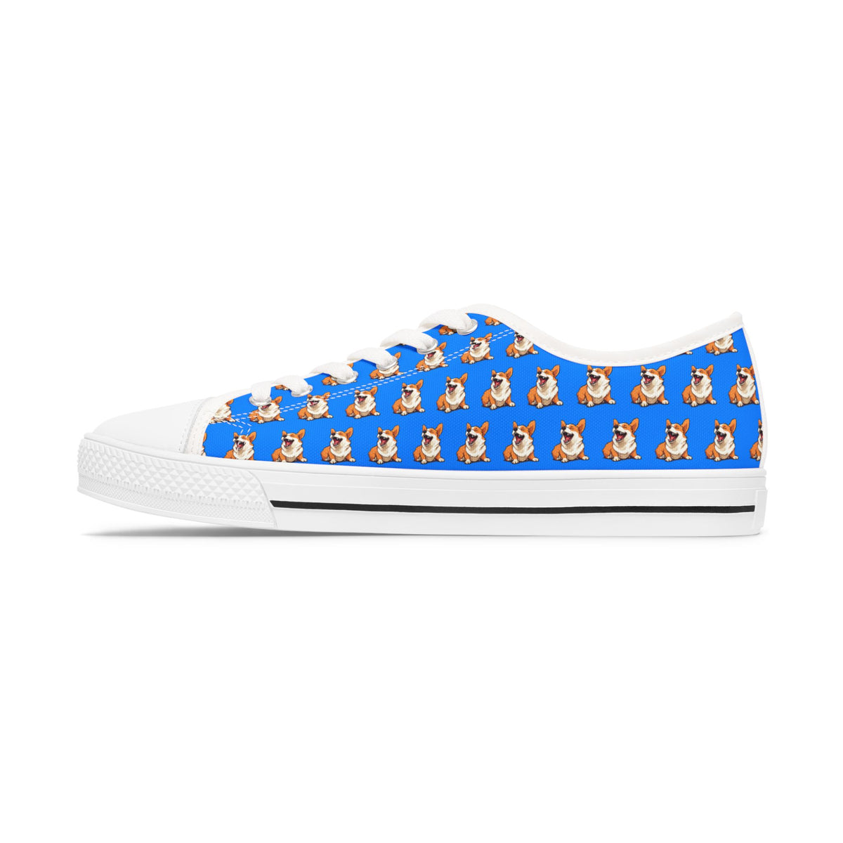 Comical Corgi Repeater Pattern Women’s Low Top Casual Blue Canvas Sneakers