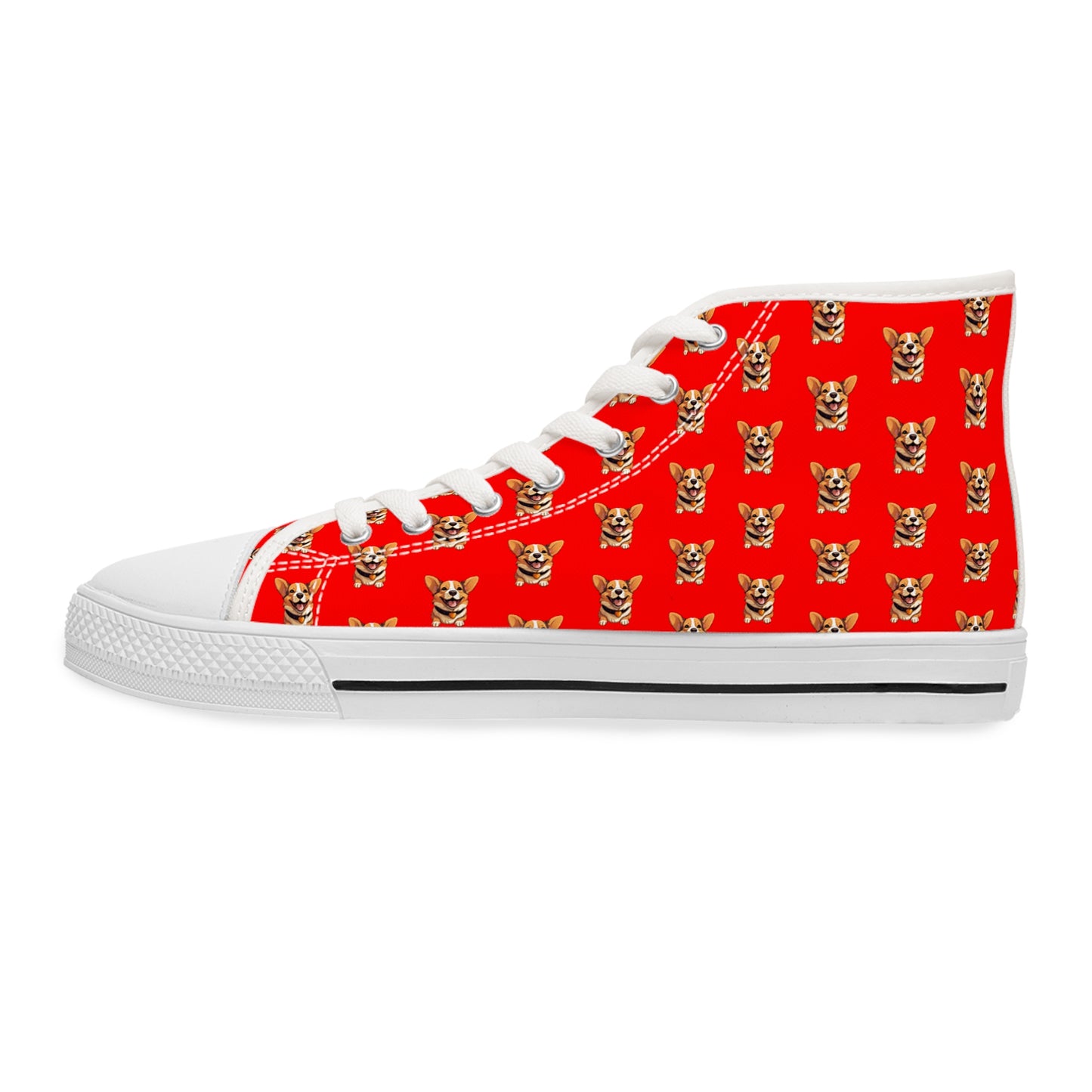 Puppy Love Smiling Corgi Mosaic Women's High Top Casual Red Canvas Sneakers
