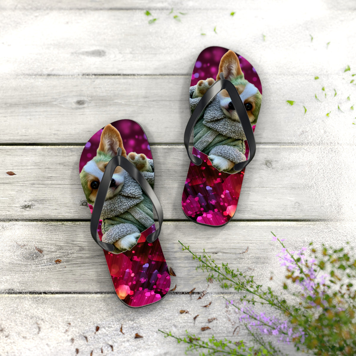 Baby Corgi Star Warrior Unisex Flip Flops — Galaxy Glitter Sandals