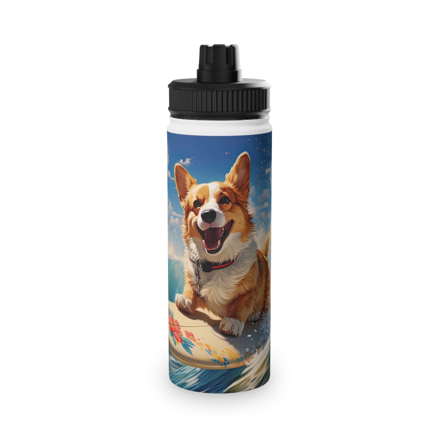 Cowabunga Corgi - Water Bottle with Sport Lid