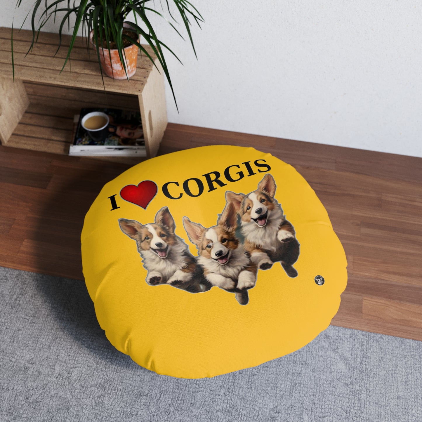I Heart Corgis in Yellow - Floor Pillow