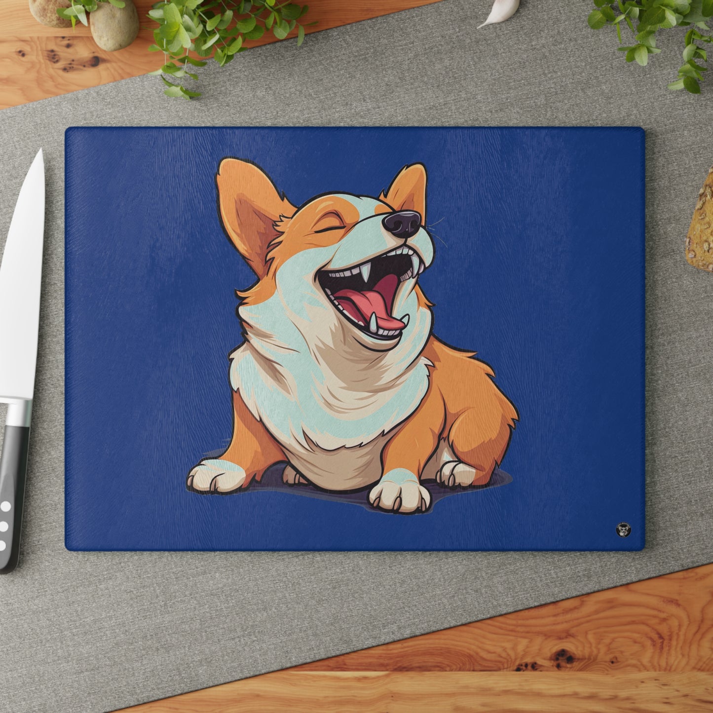 Comical Corgi - Glass Cutting Board