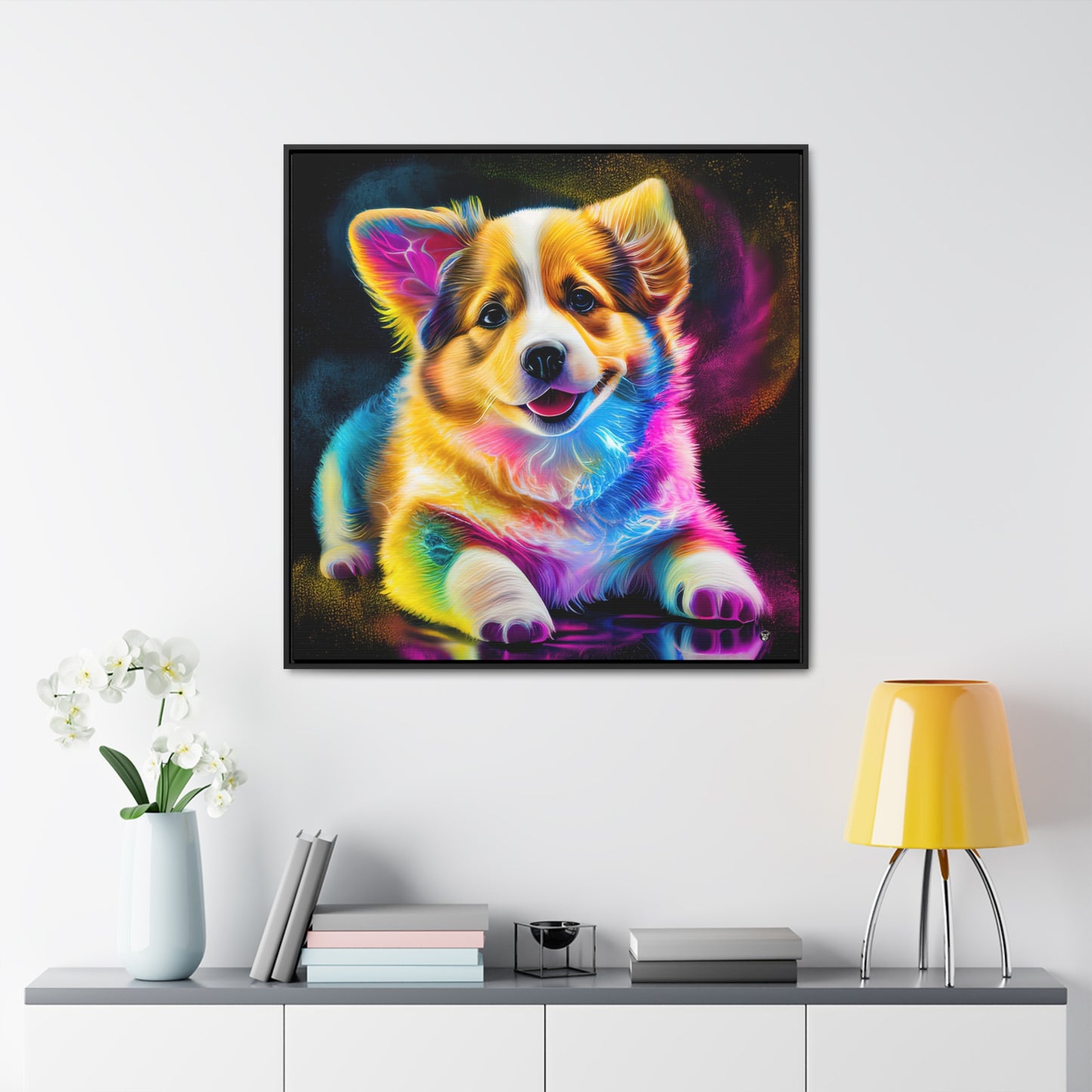 Colorful Corgi - Framed on Canvas