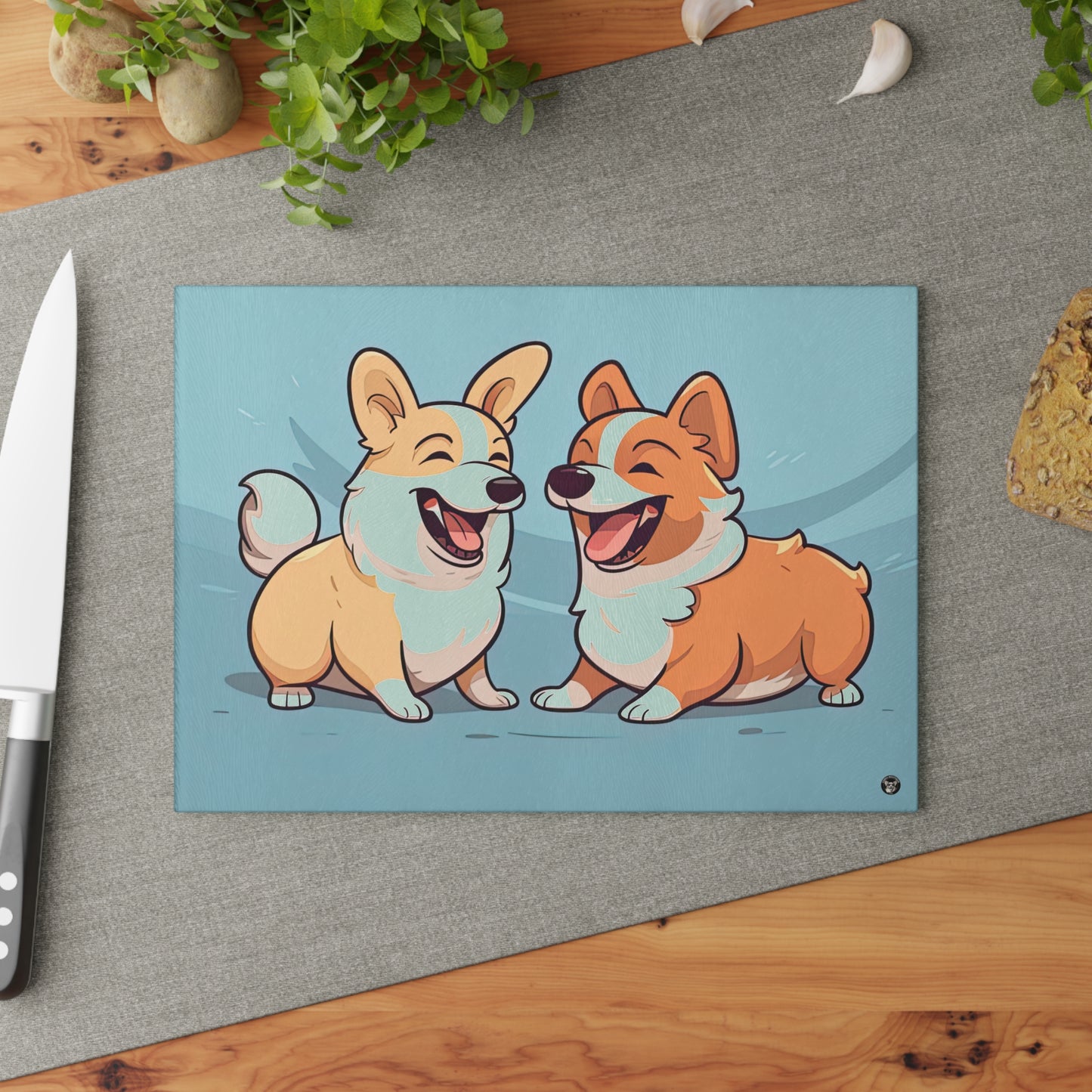 Corgi Couple - Glass Cutting Board