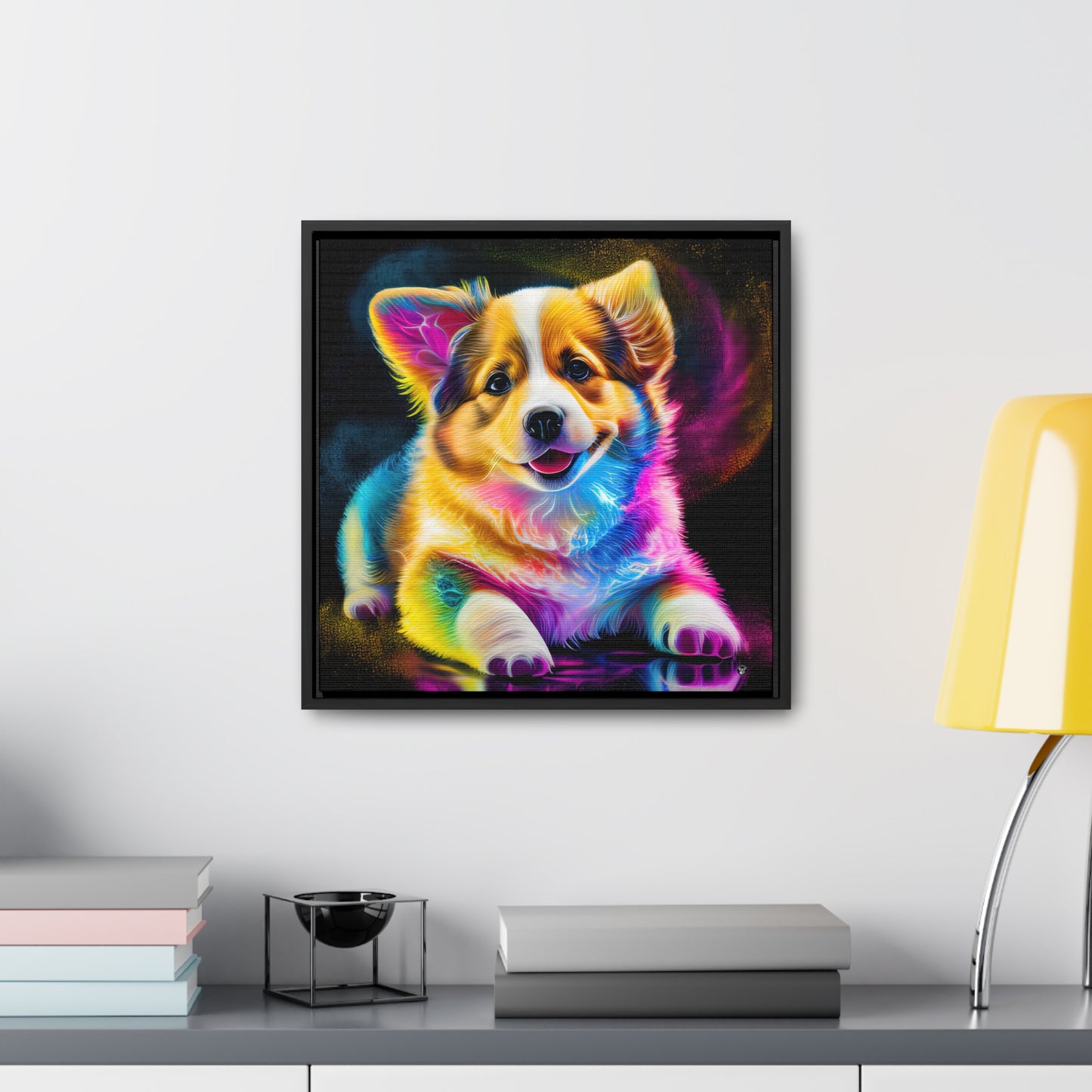 Colorful Corgi - Framed on Canvas
