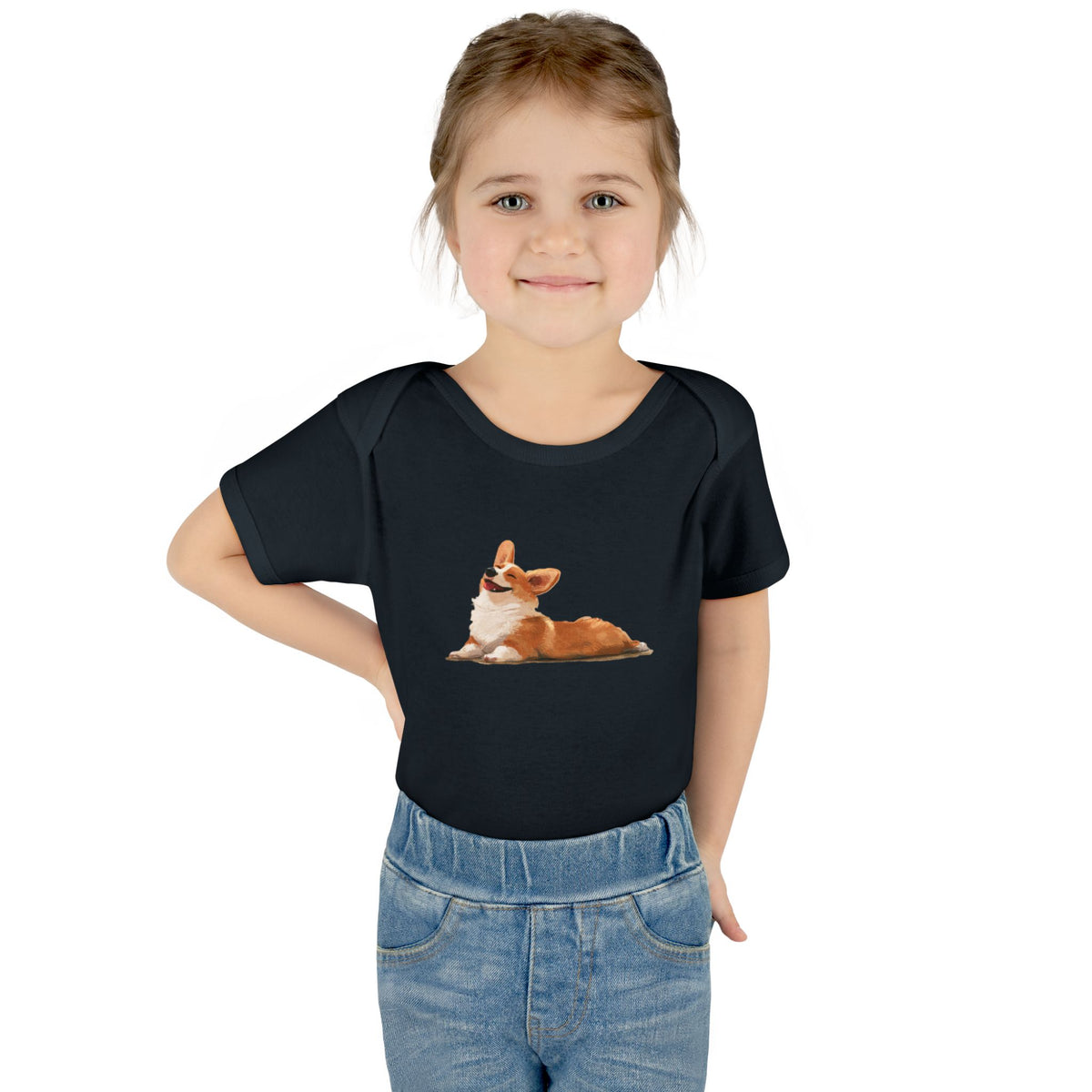 Giddy Sploot Black Infant Corgi Bodysuit
