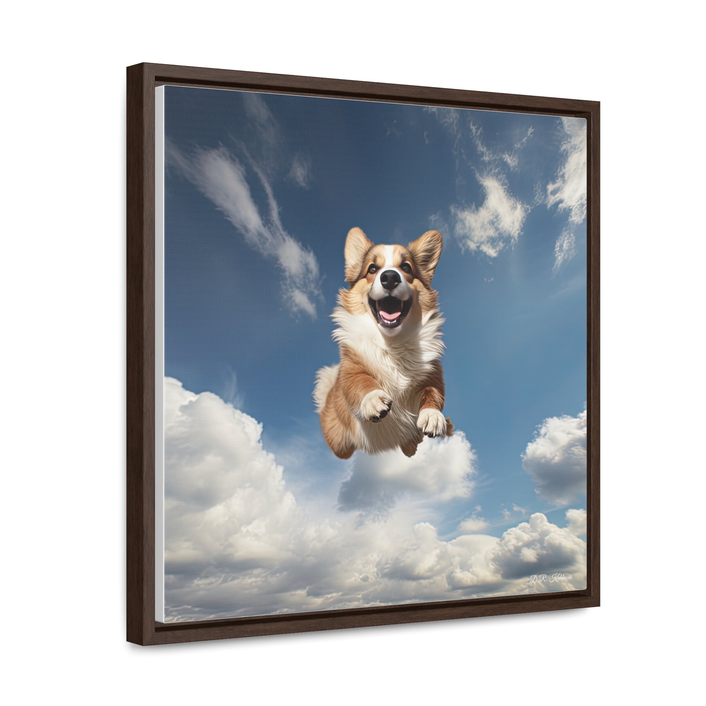 Flying Corgi - Framed on Canvas