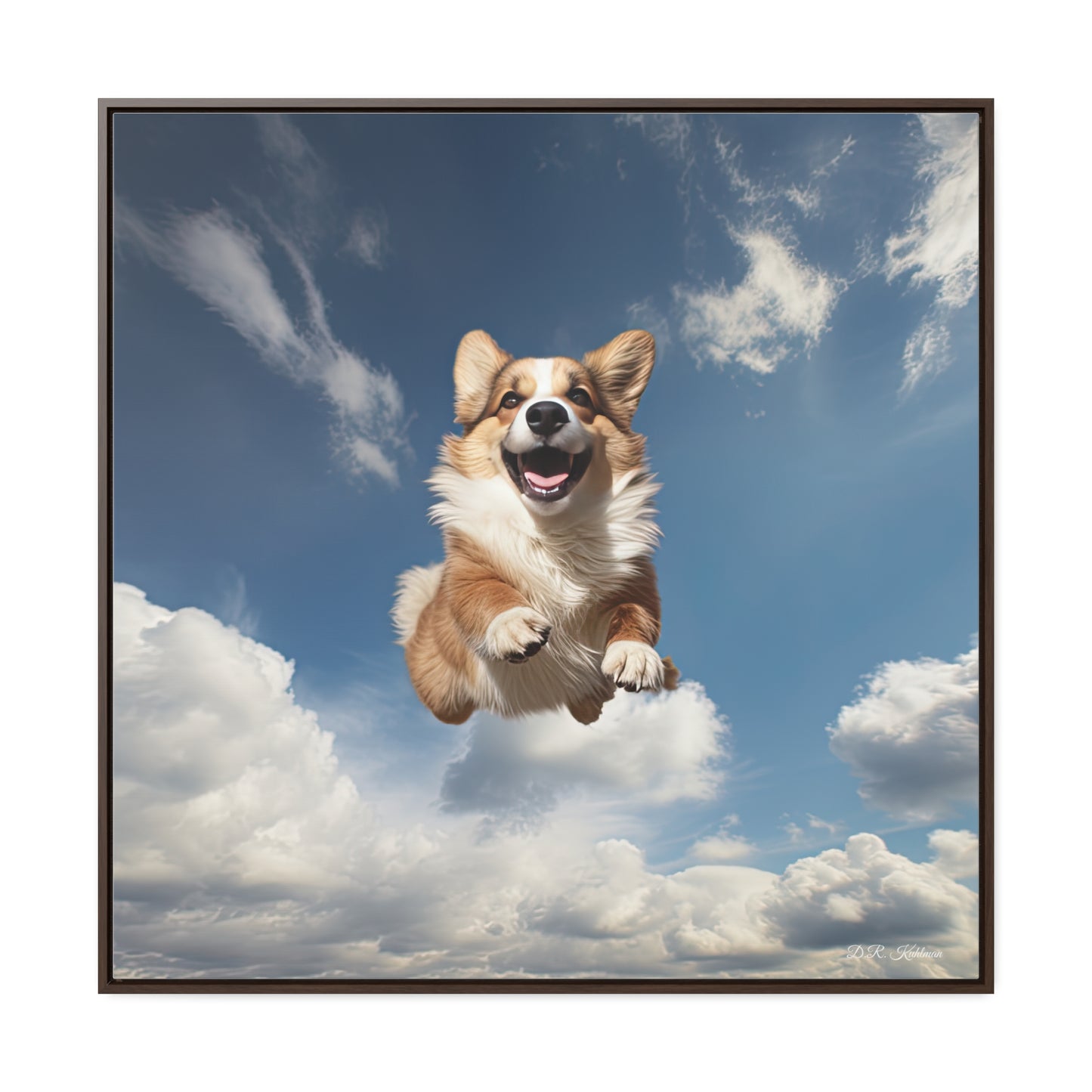 Flying Corgi - Framed on Canvas