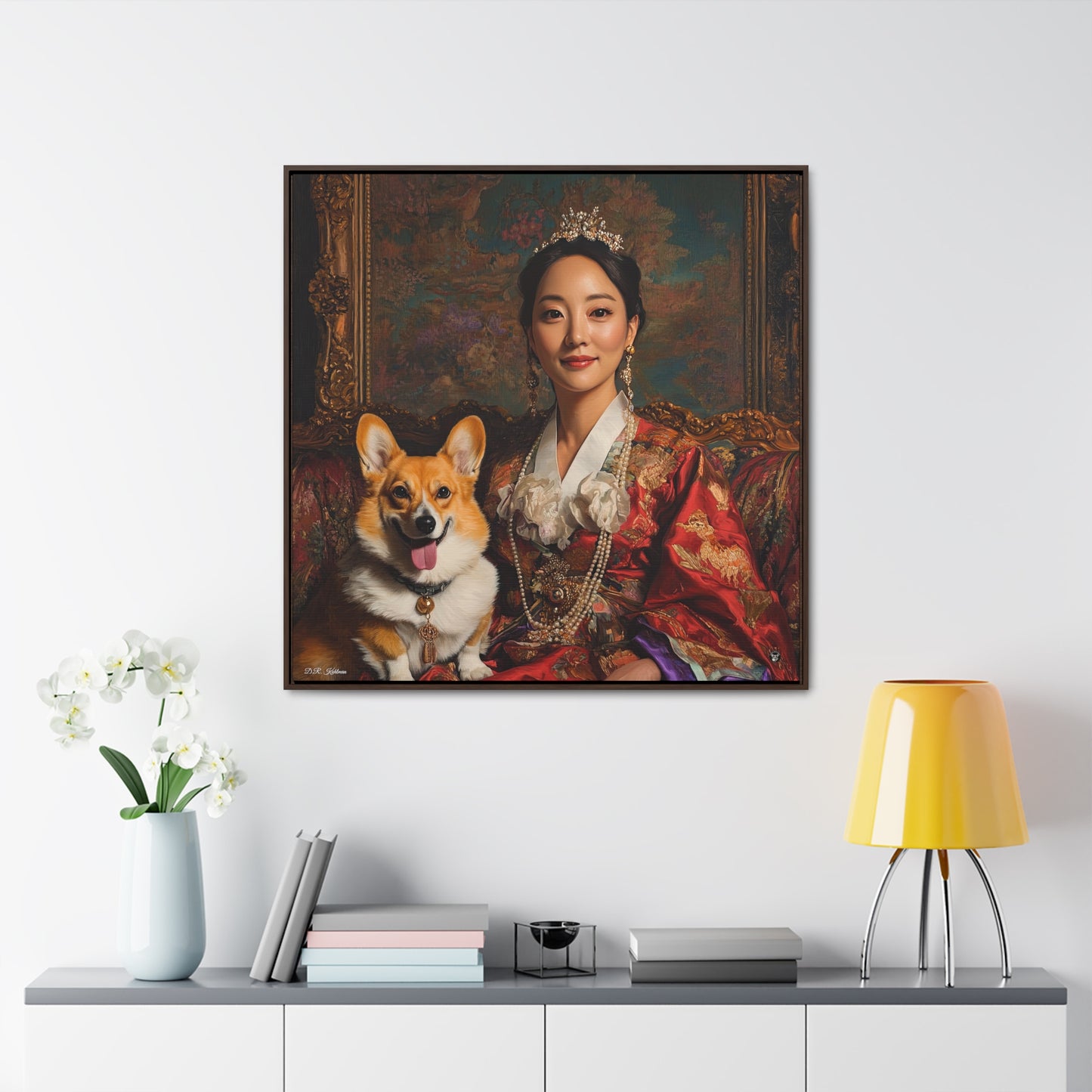 Korean Corgi Queen - Framed on Canvas