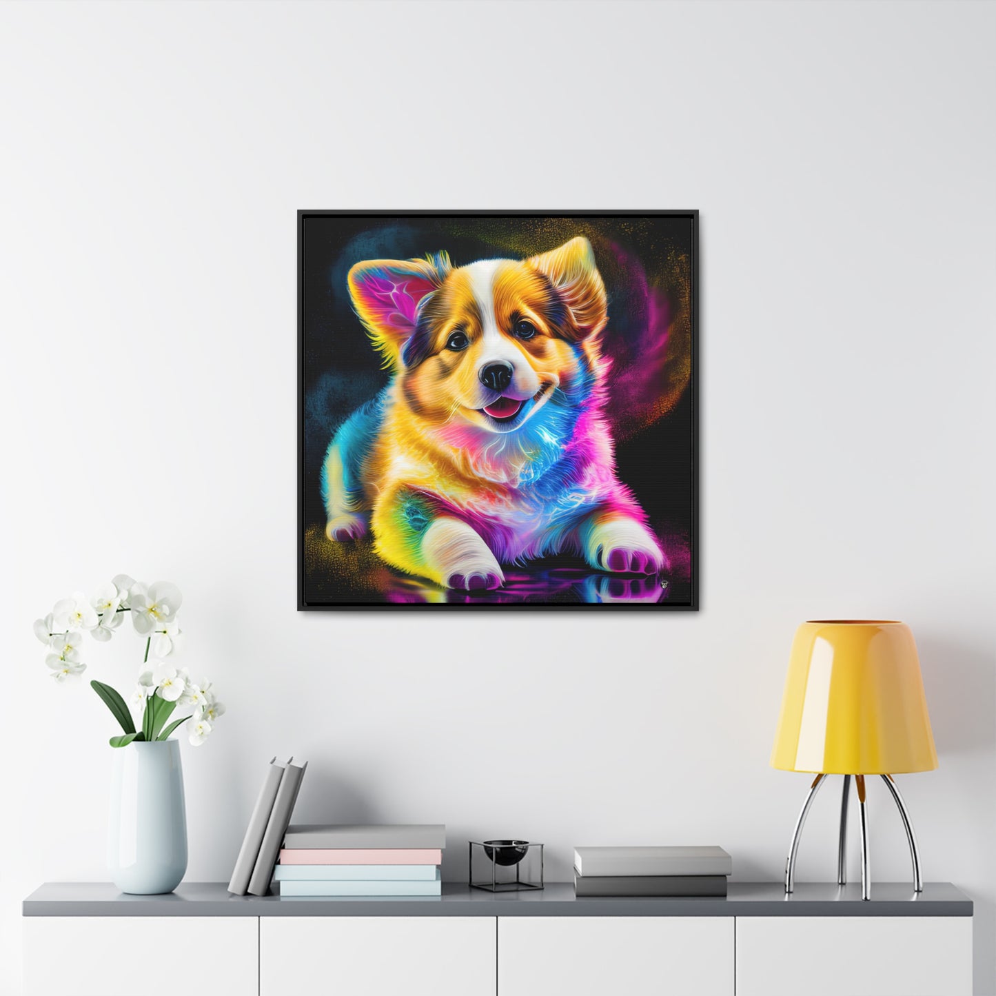 Colorful Corgi - Framed on Canvas