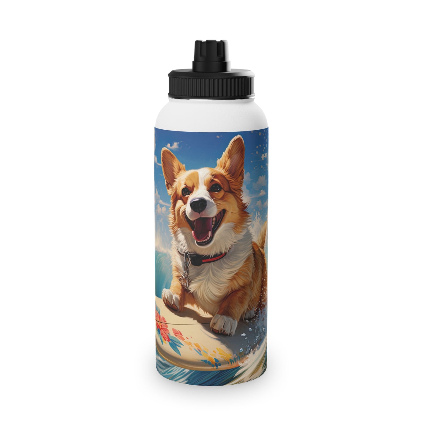 Cowabunga Corgi - Water Bottle with Sport Lid