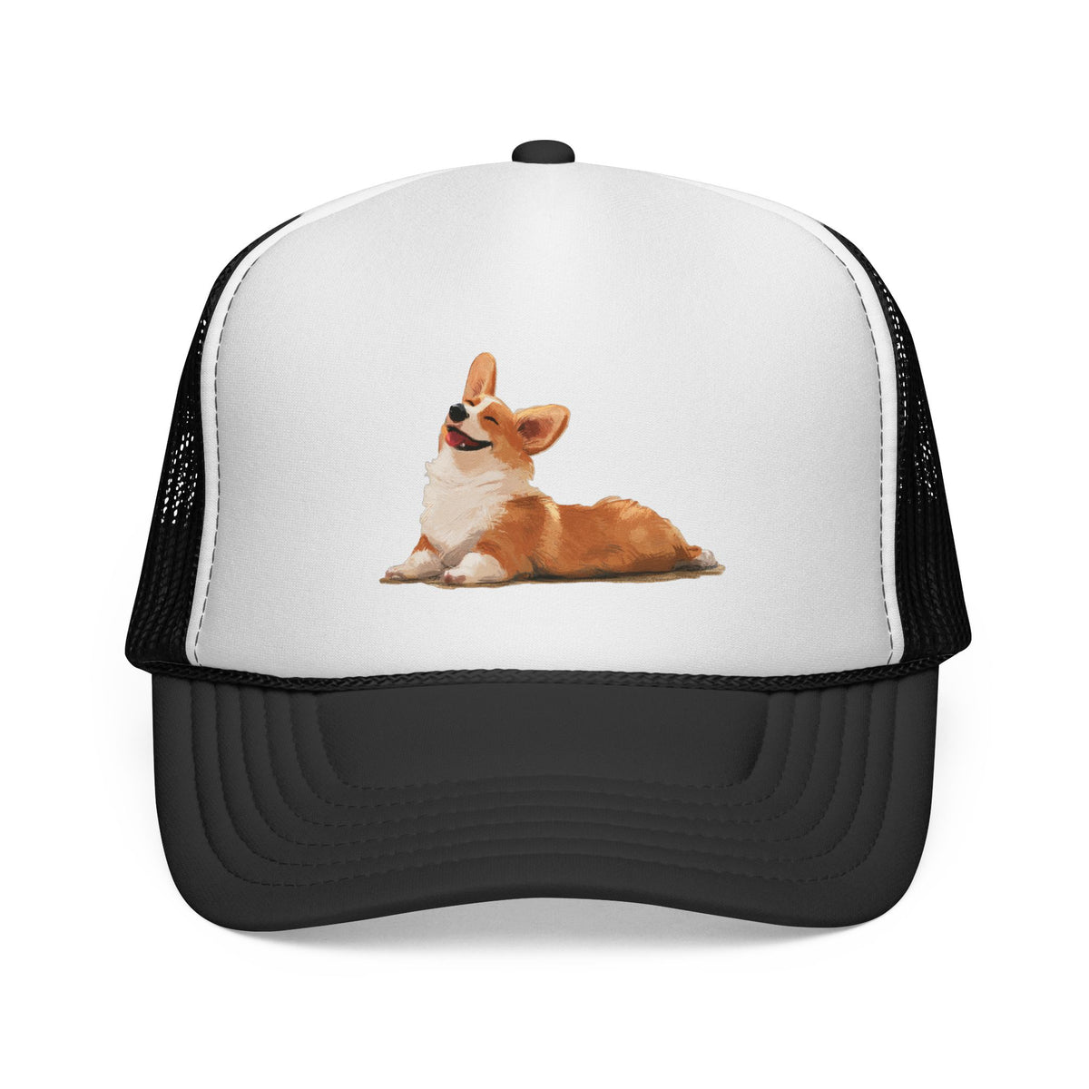 Giddy Sploot Rich Creamy Champagne Corgi Trucker Cap