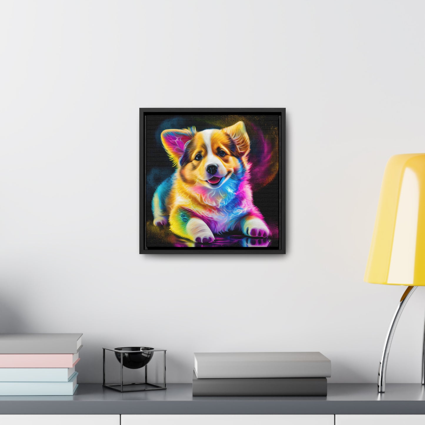 Colorful Corgi - Framed on Canvas