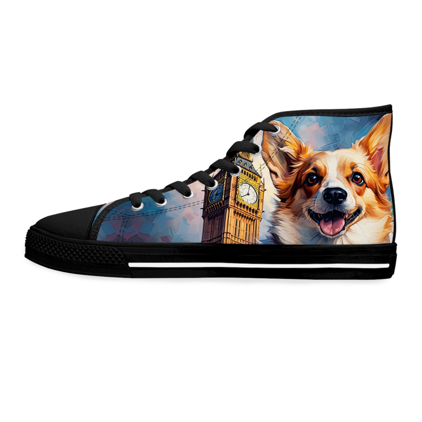 Corgi & Big Ben in London Women's High Top Casual Canvas Sneakers