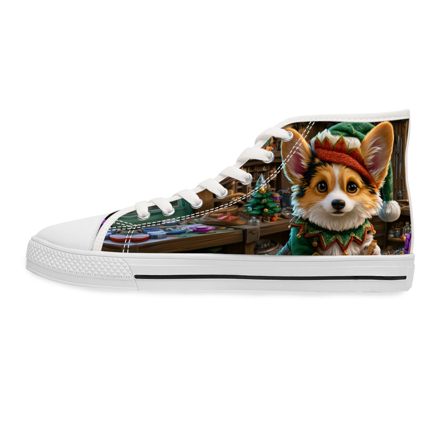 Santa's Little Helper Holiday Elf High-Tops — Festive Corgi Women's Sneakers