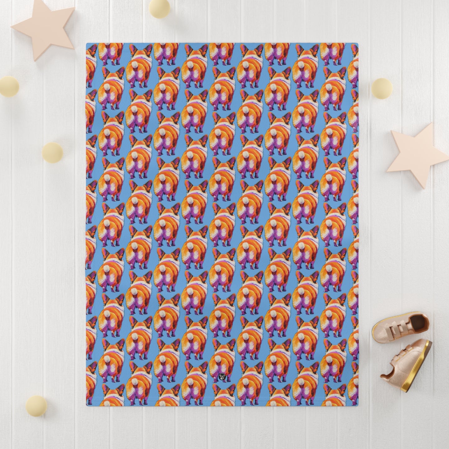Corgi Butt Mosaic in Blue - Baby Blanket