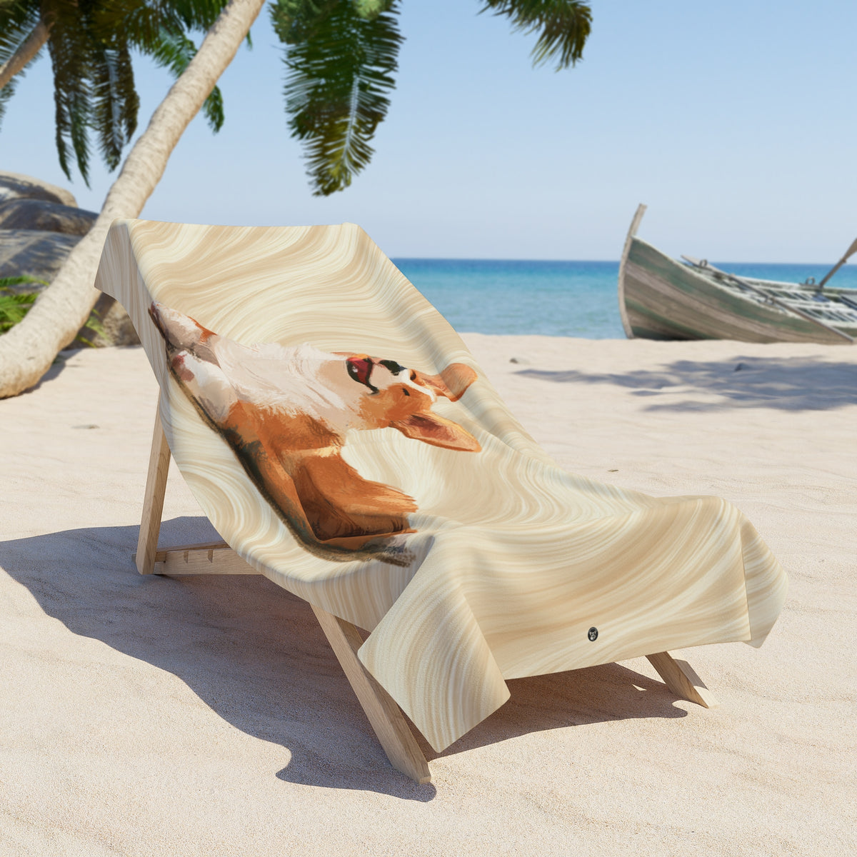 Giddy Sploot Beach Towel - Creamy Champagne Corgi Theme Pool Wrap