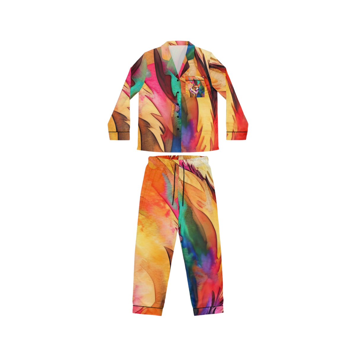 Motley Corgi Silky Pajamas - Watercolor Loungewear