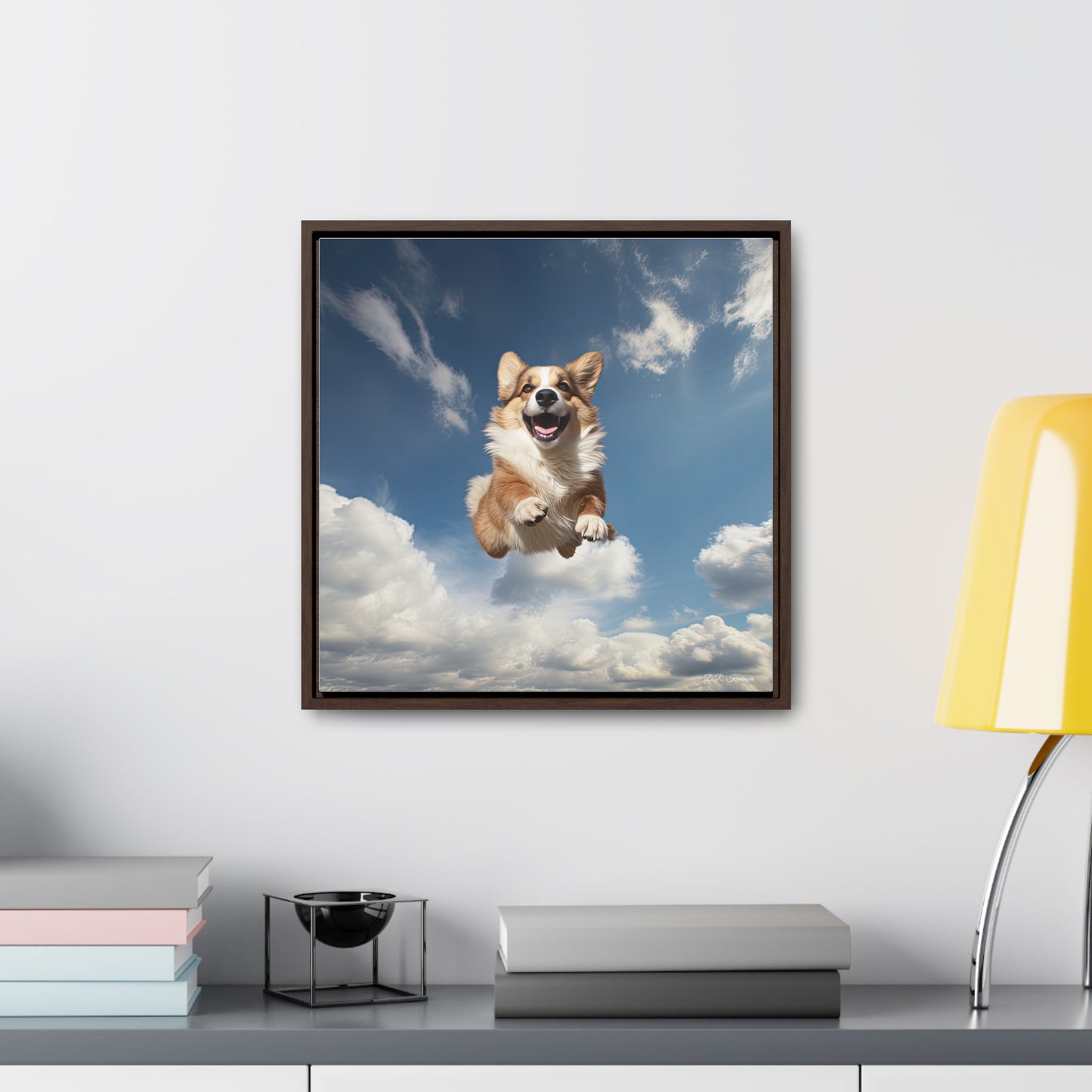 Flying Corgi - Framed on Canvas
