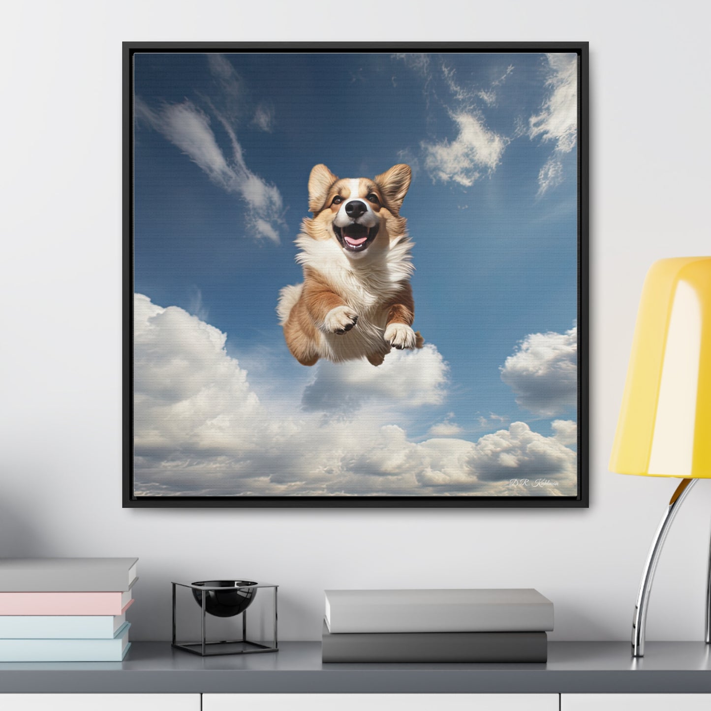 Flying Corgi - Framed on Canvas