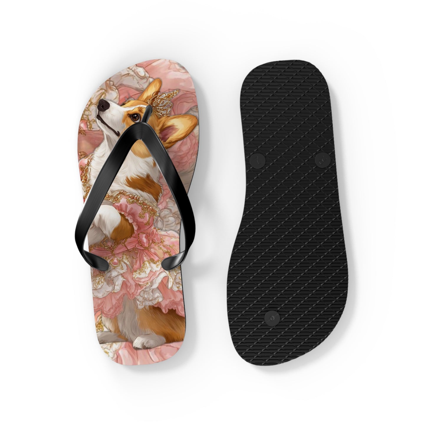 Princess Corgi Floral Flip Flops — Cute Corgi Themed Beach Sandals