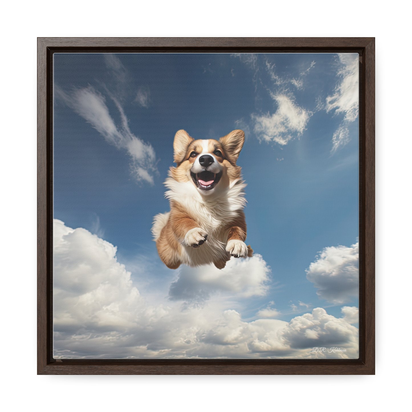 Flying Corgi - Framed on Canvas