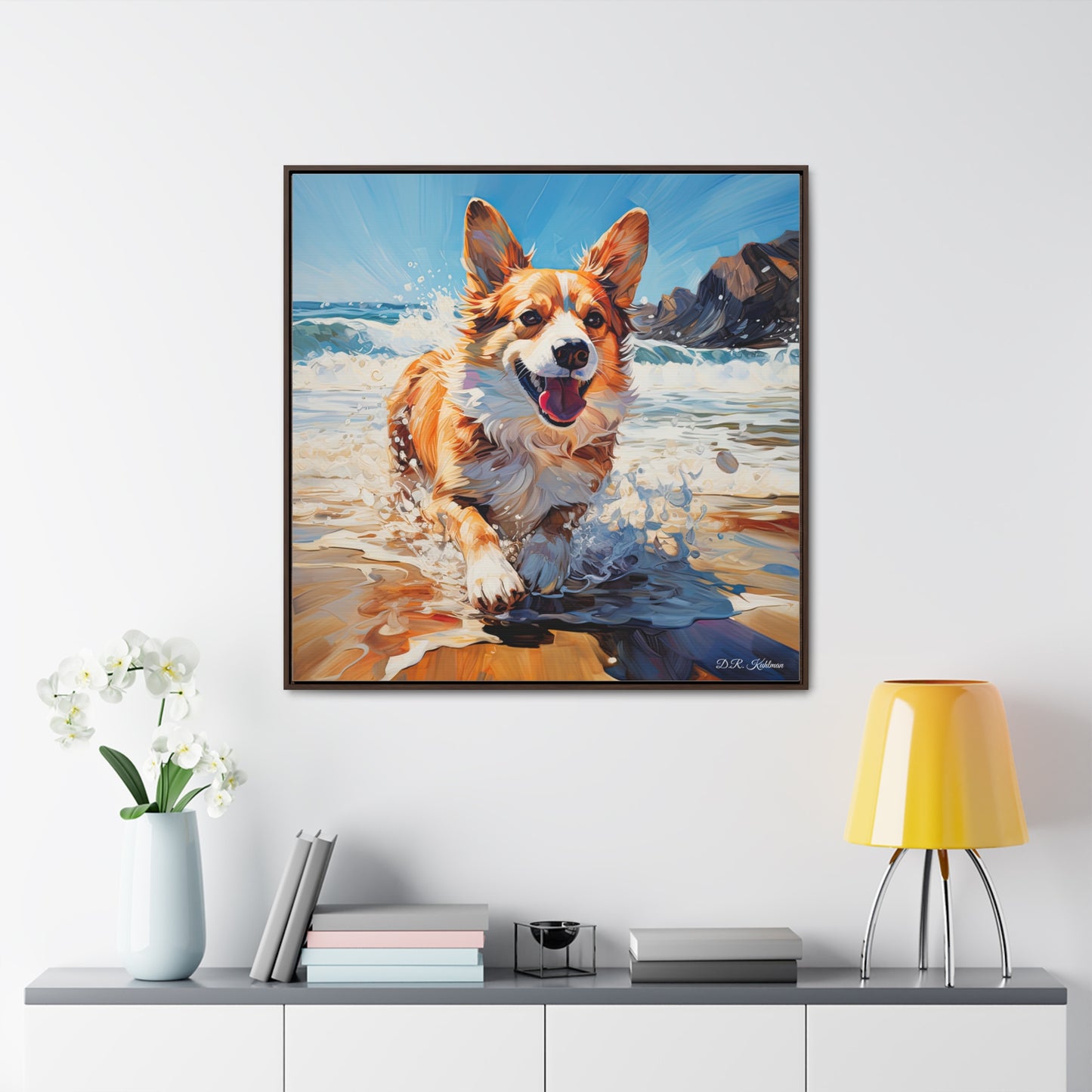 Coastal Corgi - Framed on Canvas