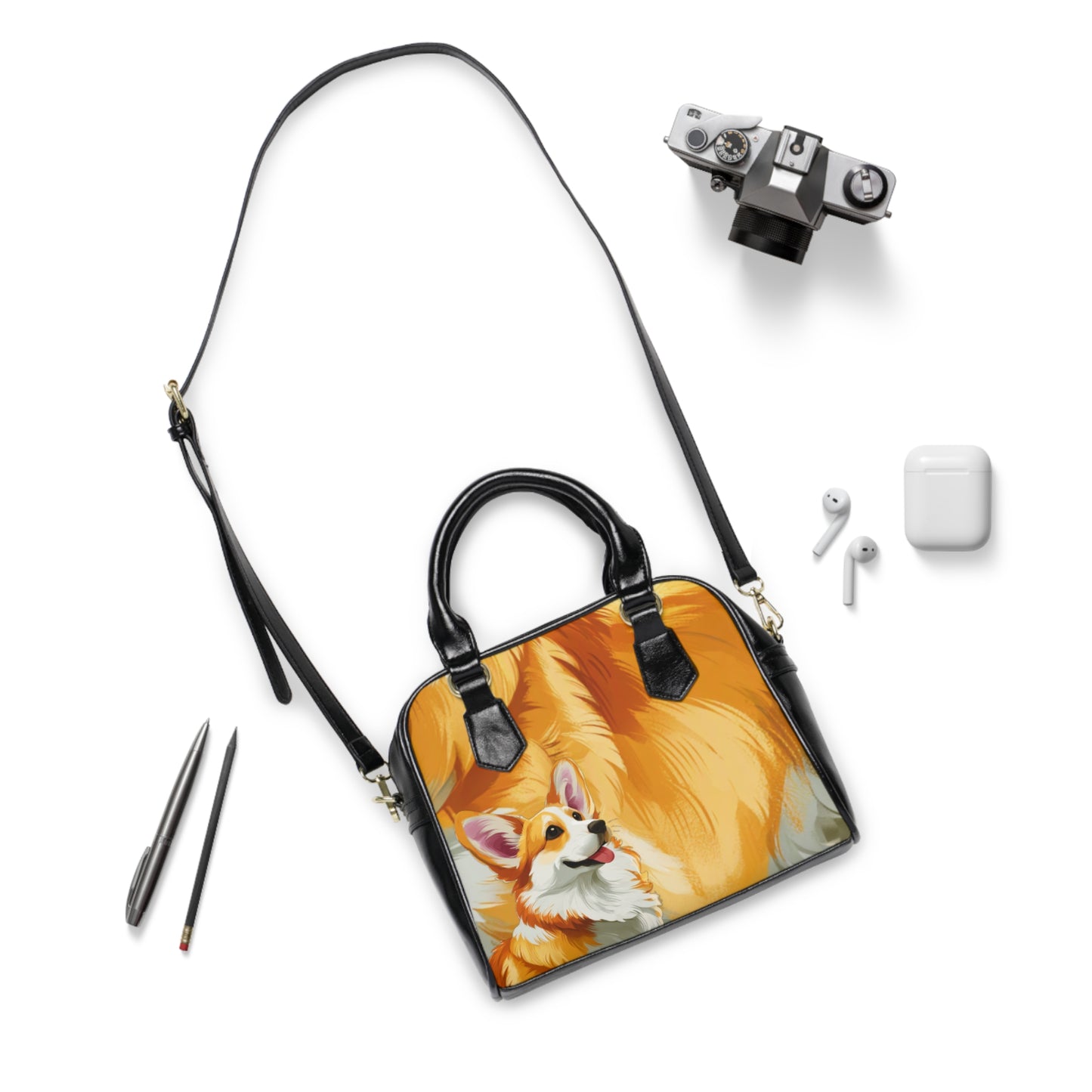 Hello Corgi Artistic Portrait Shoulder Handbag — Vibrant Pop Art Corgi Purse