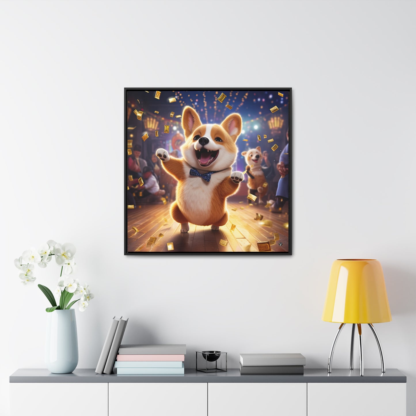 Boogaloo Corgi - Framed on Canvas