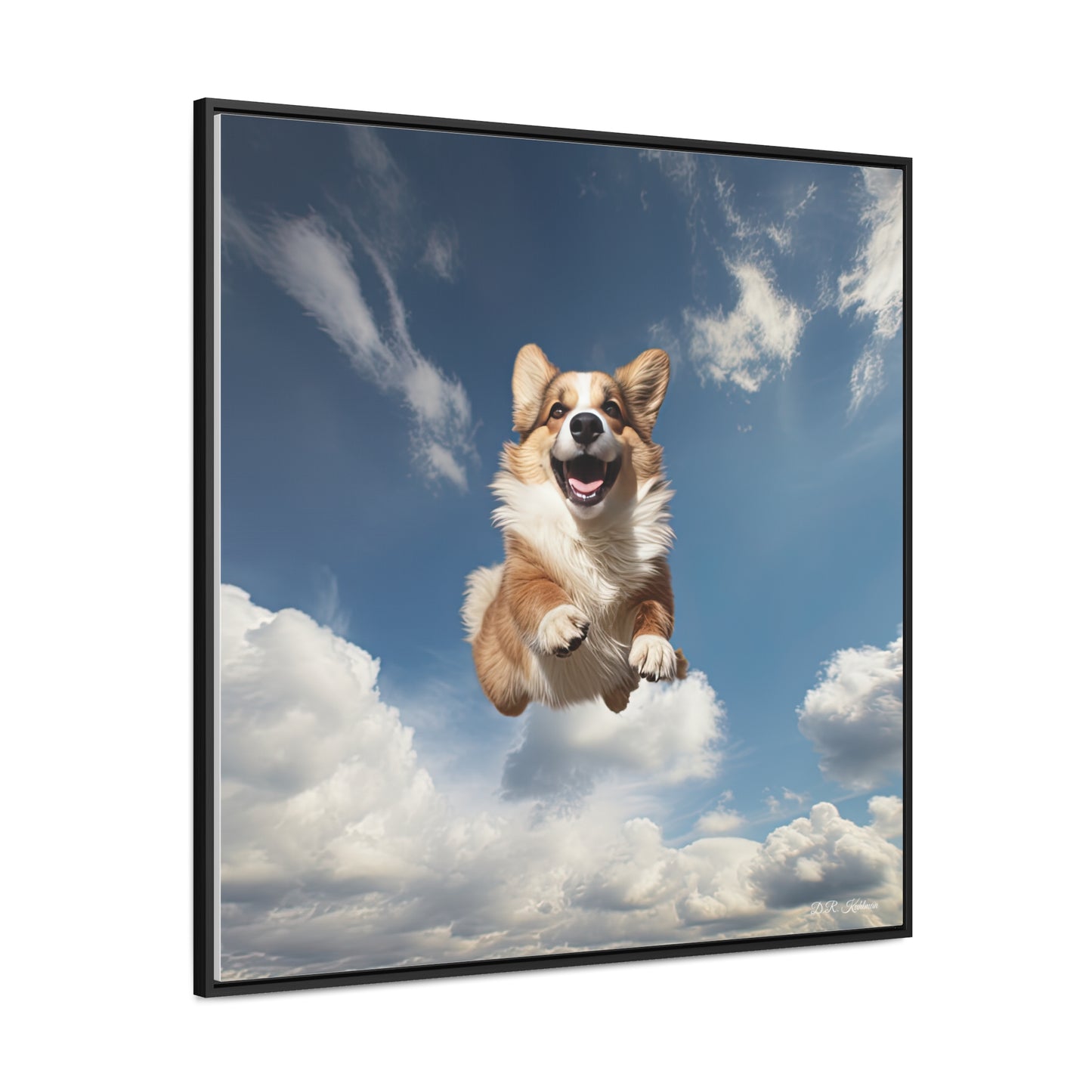 Flying Corgi - Framed on Canvas