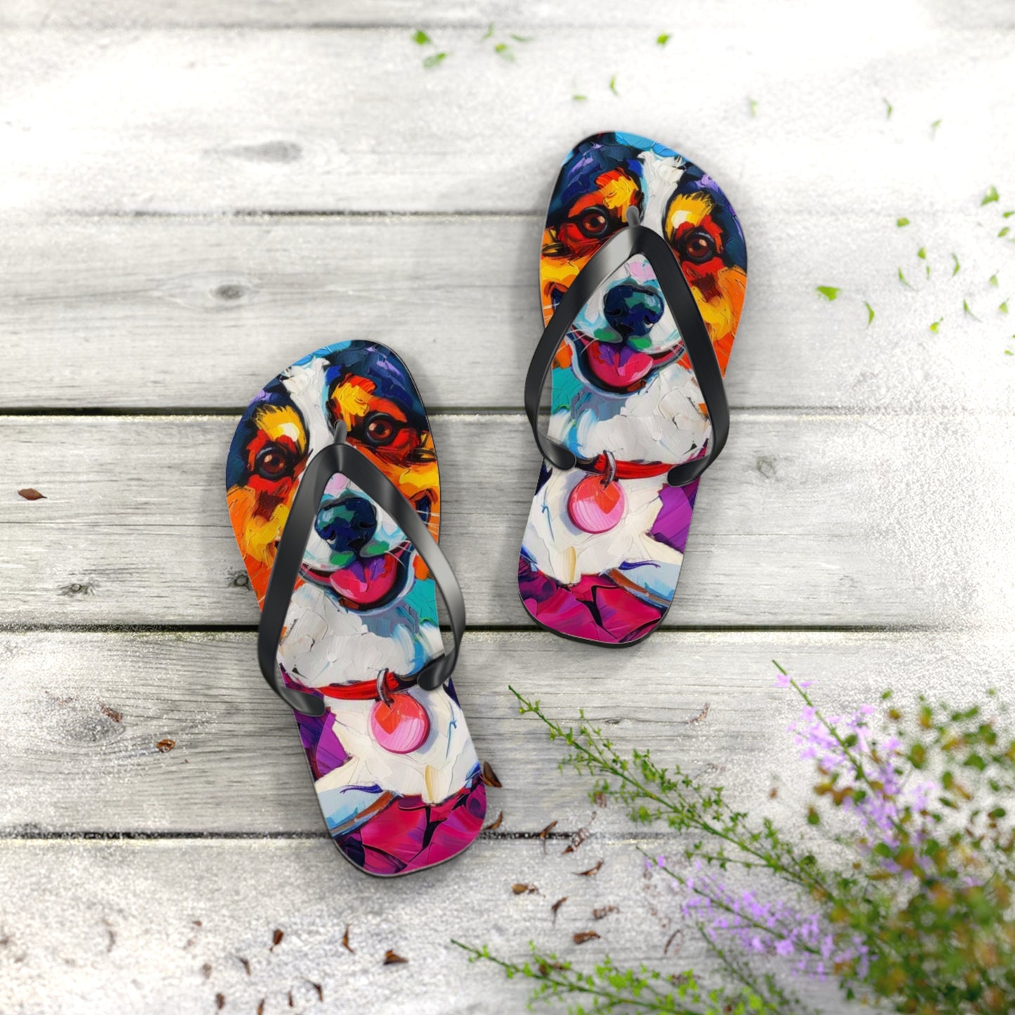 Color Me Corgi Custom Artistic Unisex Flip Flops - Vibrant Smiling Corgi Sandals