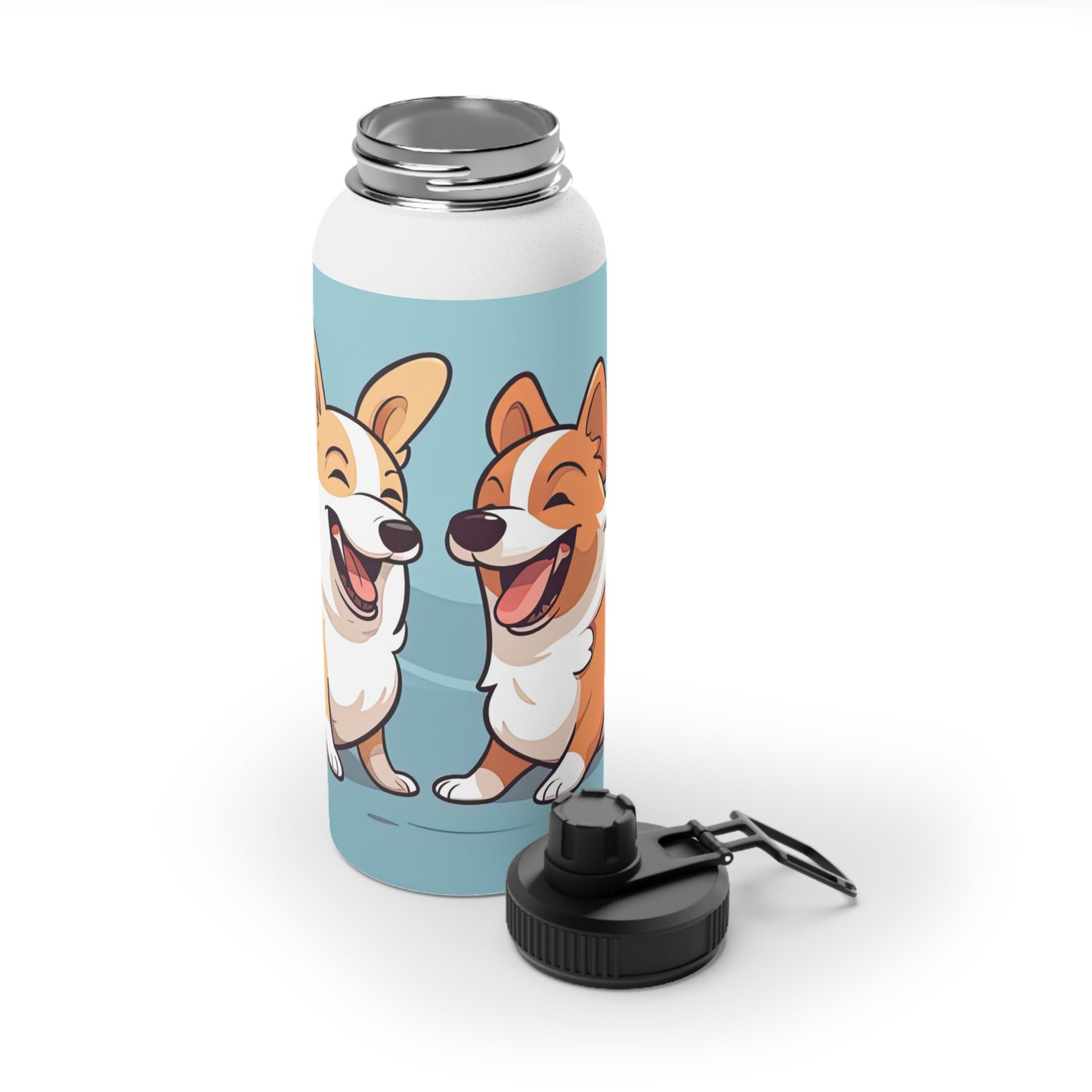 Corgi Couple - Water Bottle with Sport Lid