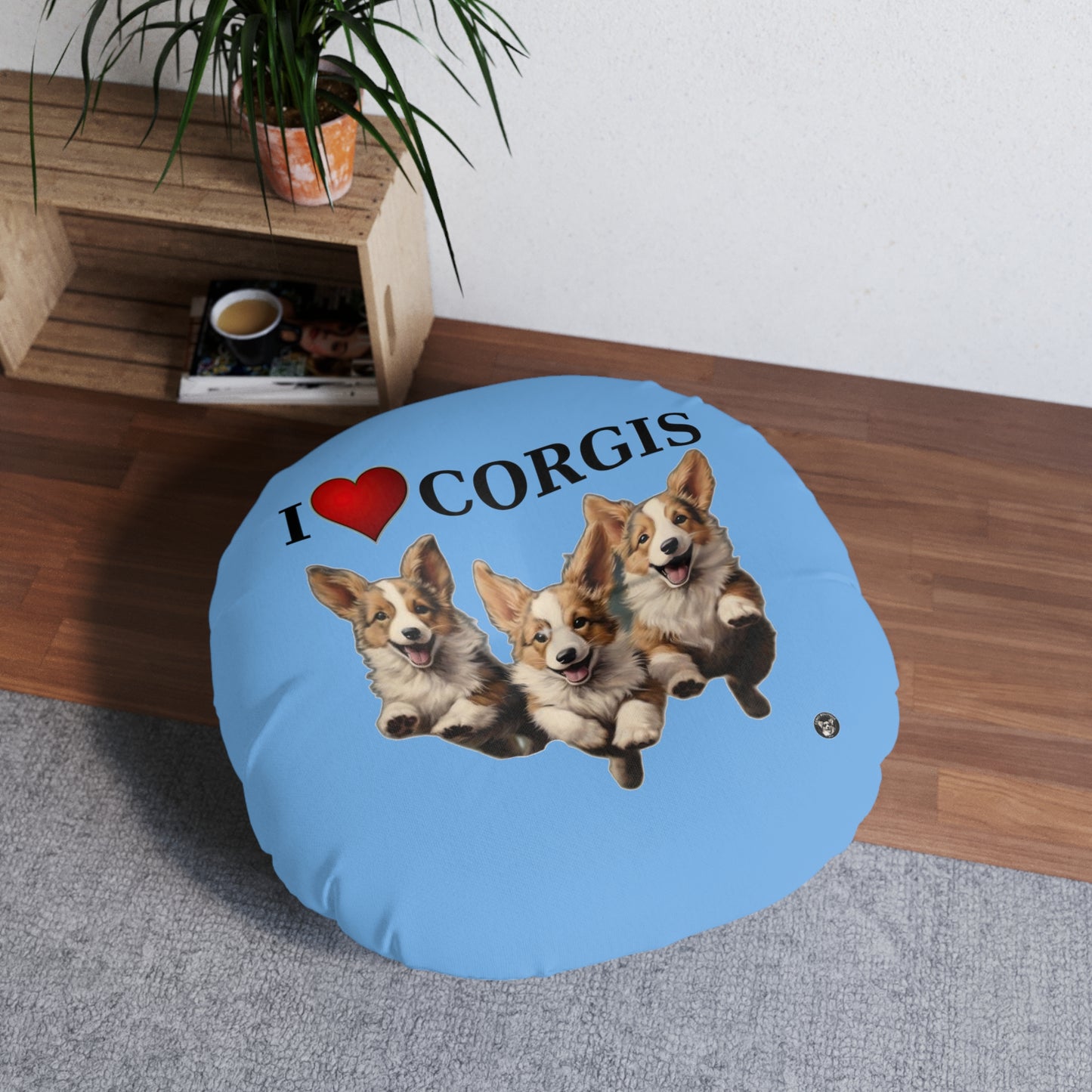 I Heart Corgis in Blue - Floor Pillow