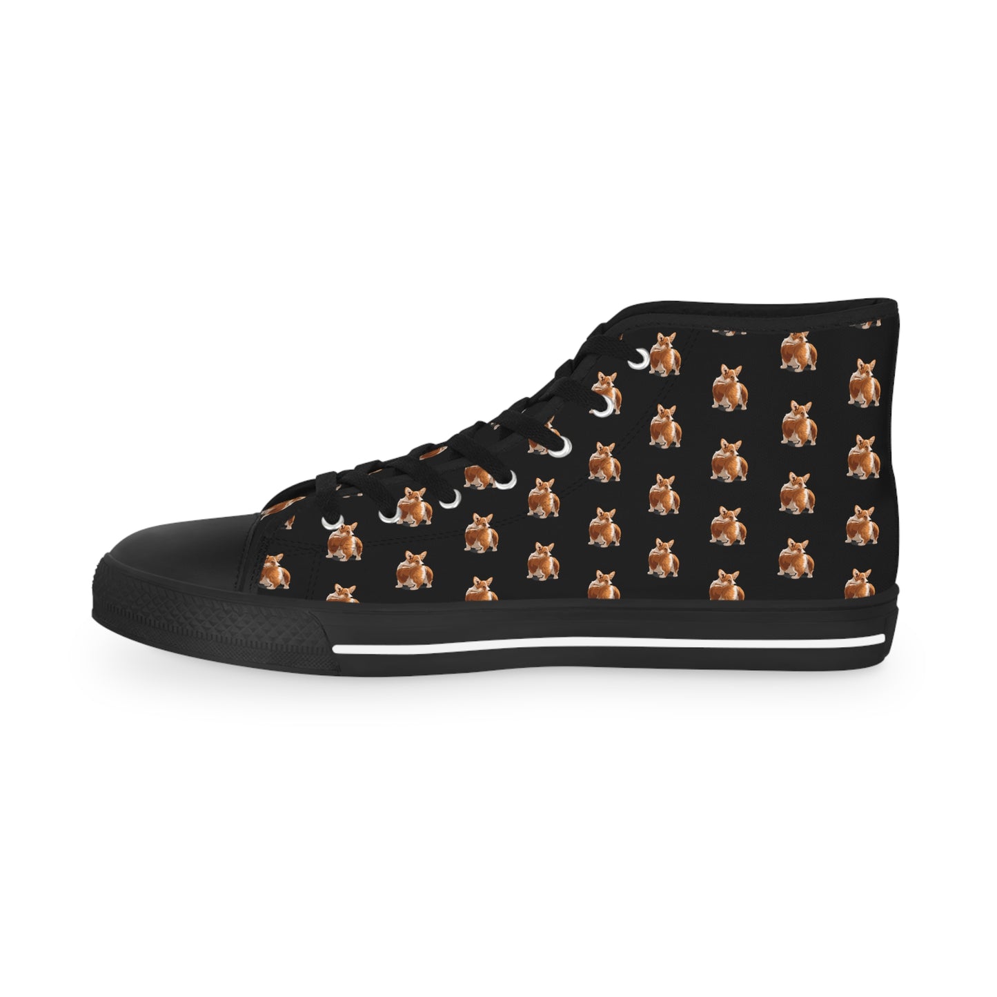 Corgi Contempt Mosaic Pattern Men's High Top Casual Black Canvas Sneakers