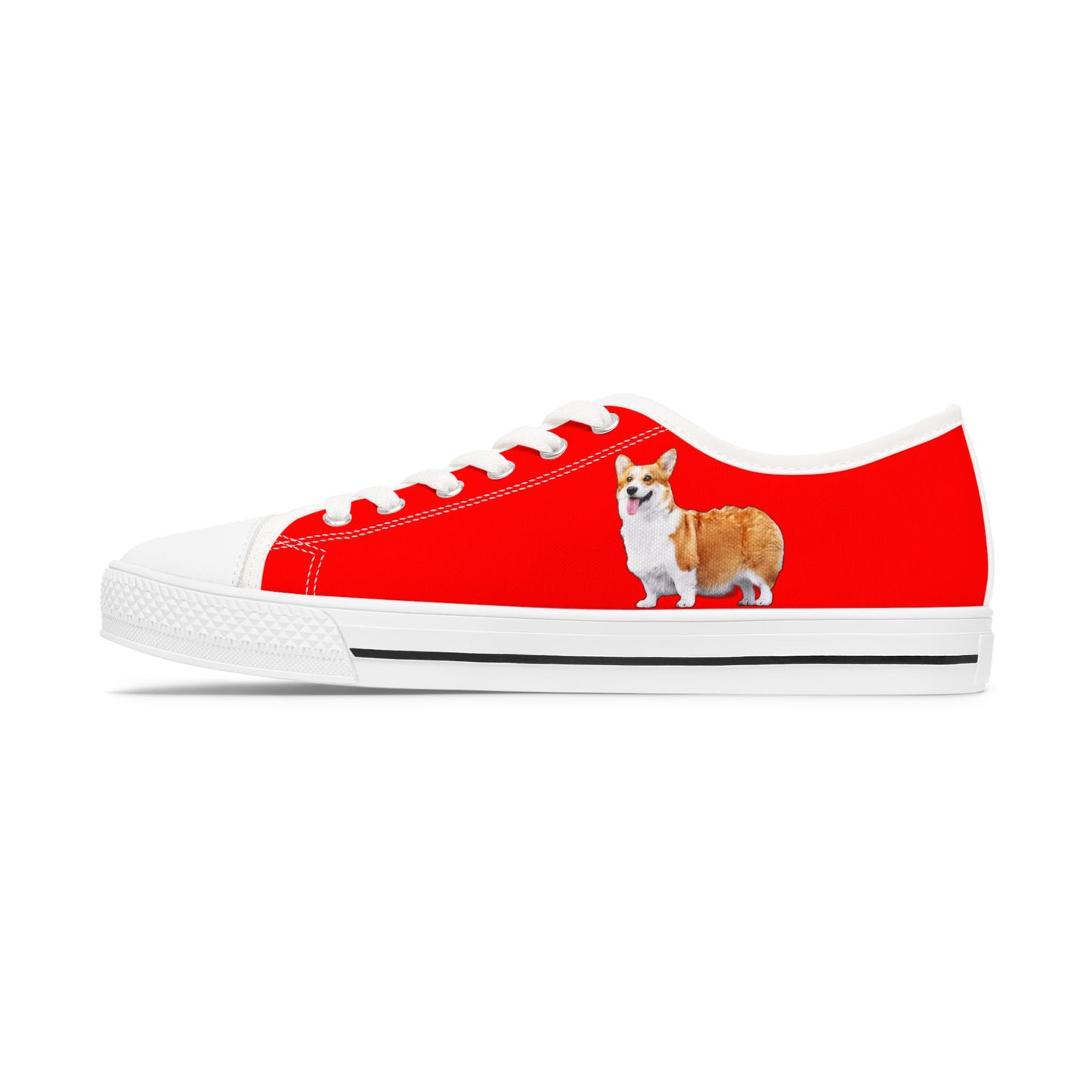 Best in Show Corgi Portrait Women's Casual Low Top Sneakers on Red Canvas