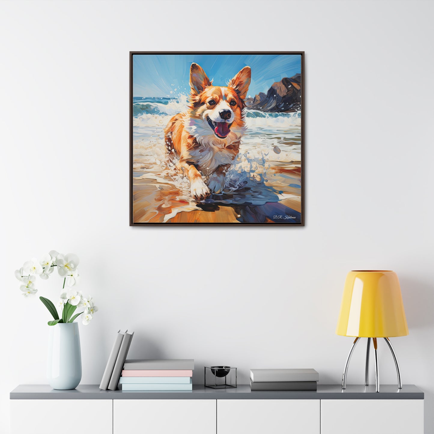 Coastal Corgi - Framed on Canvas
