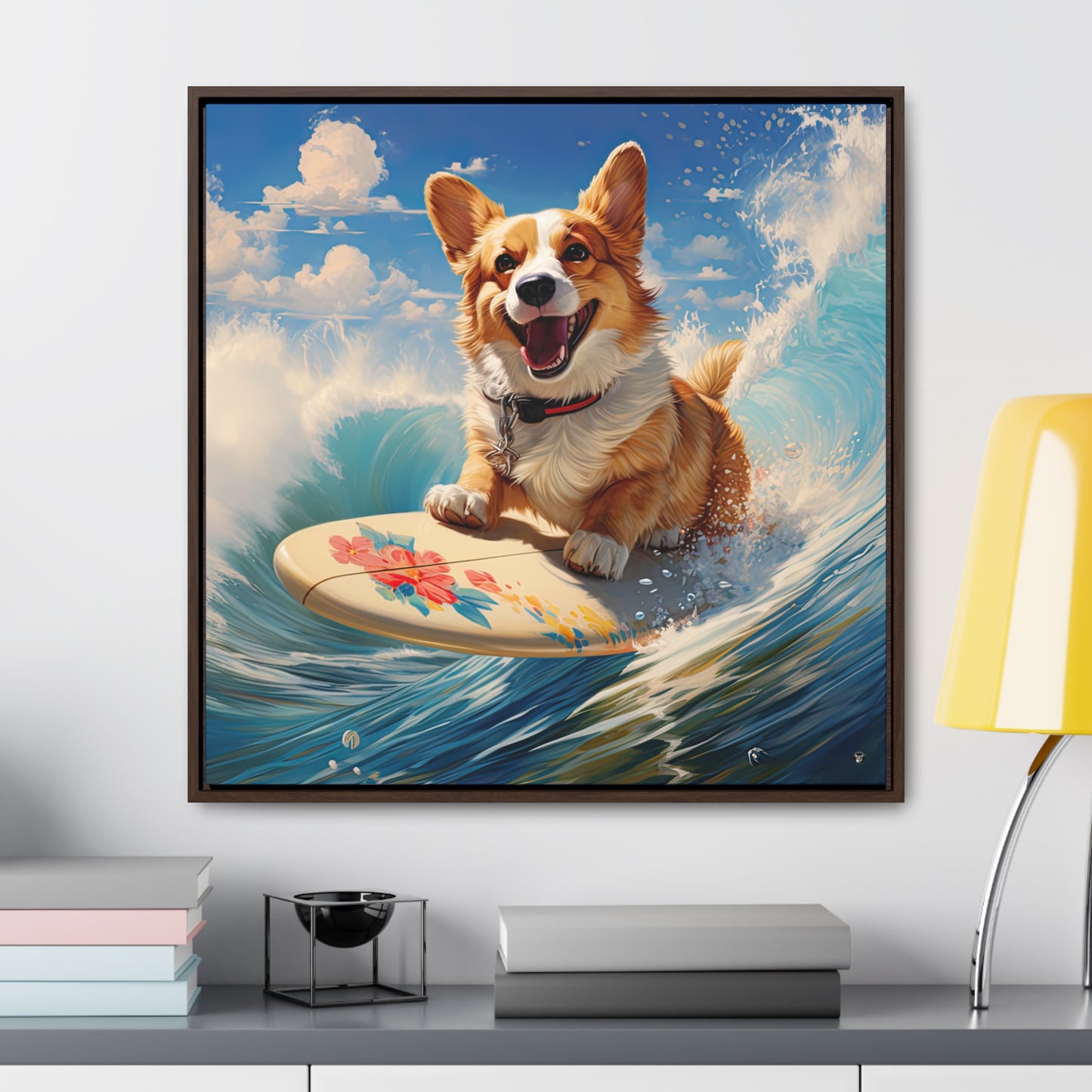 Cowabunga Corgi - Framed on Canvas