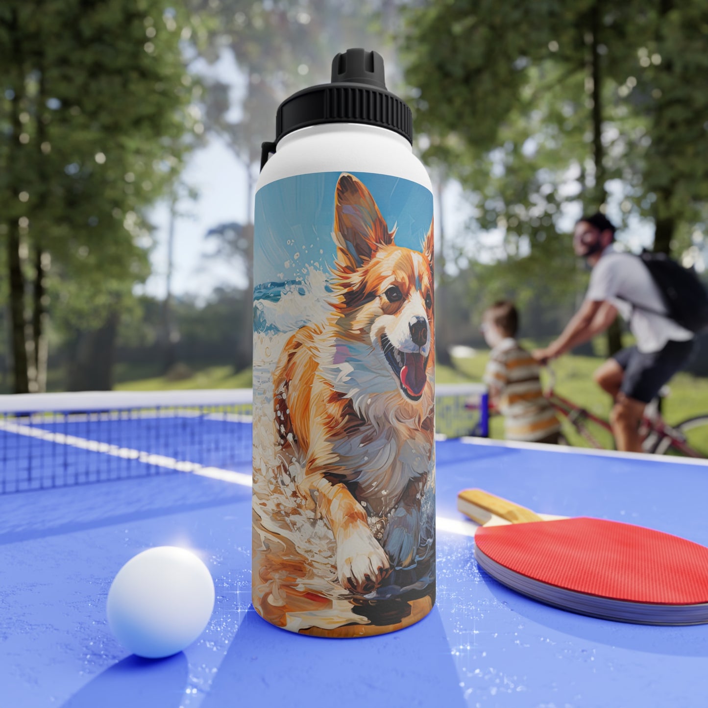 Coastal Corgi - Water Bottle with Sport Lid