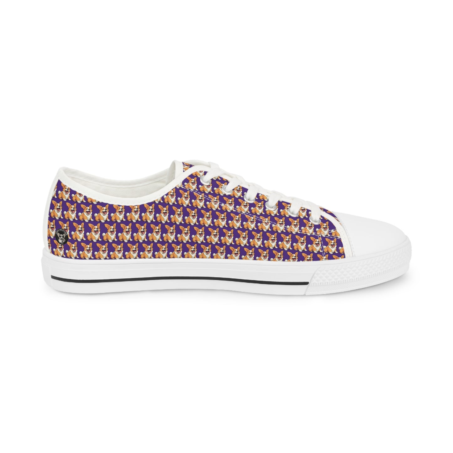 Jolly Jiggling Corgi Purple Houndstooth Style Low Top Men's Casual Patterned Canvas Sneakers