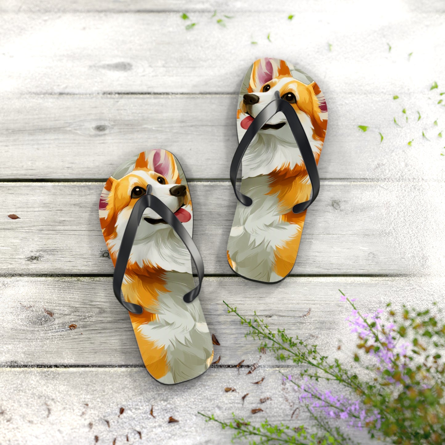 Classic Queen's Corgi Custom Artistic Unisex Flip Flops – Cool Pembroke Welsh Corgi Sandals
