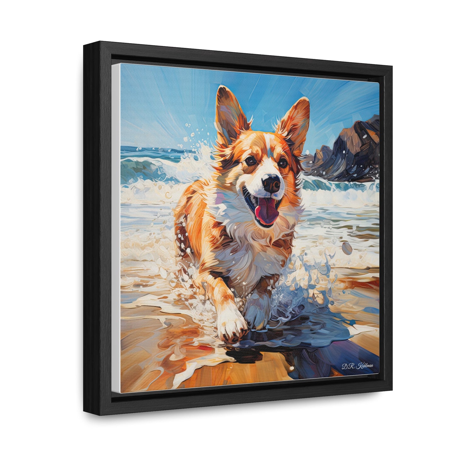 Coastal Corgi - Framed on Canvas