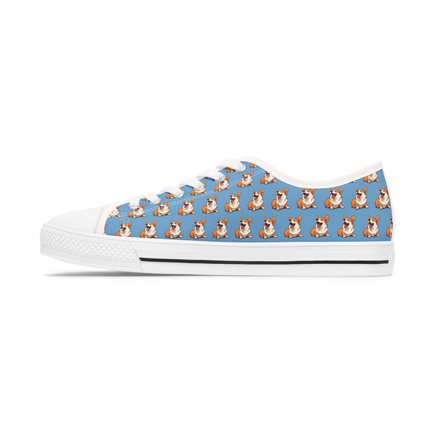 Comical Corgi Mosaic Pattern Women’s Low Top Casual Blue Canvas Sneakers