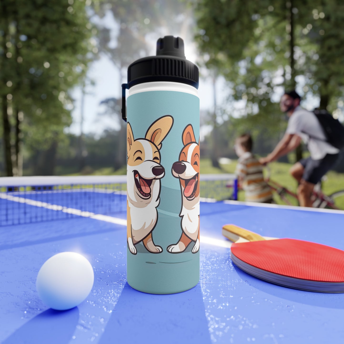 Corgi Couple - Water Bottle with Sport Lid