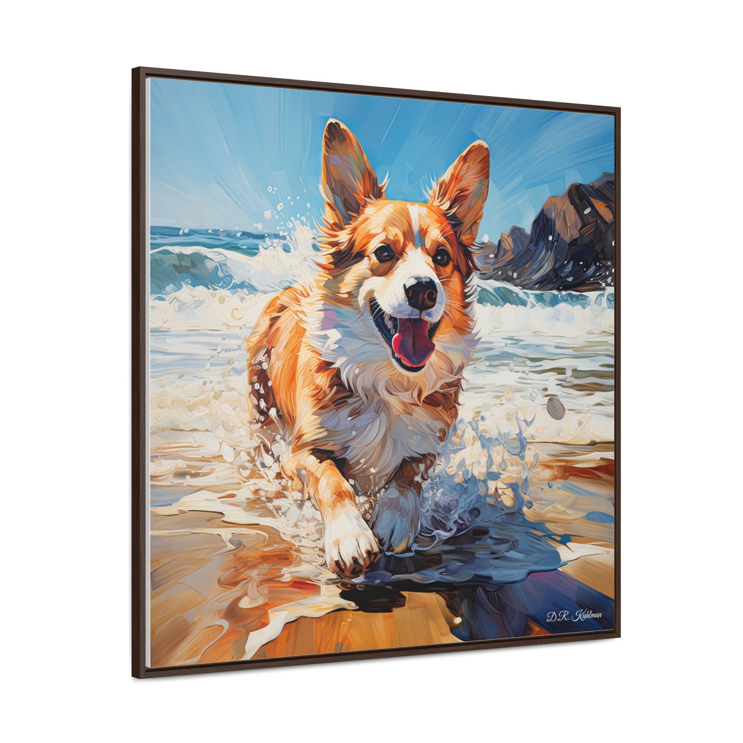 Coastal Corgi - Framed on Canvas