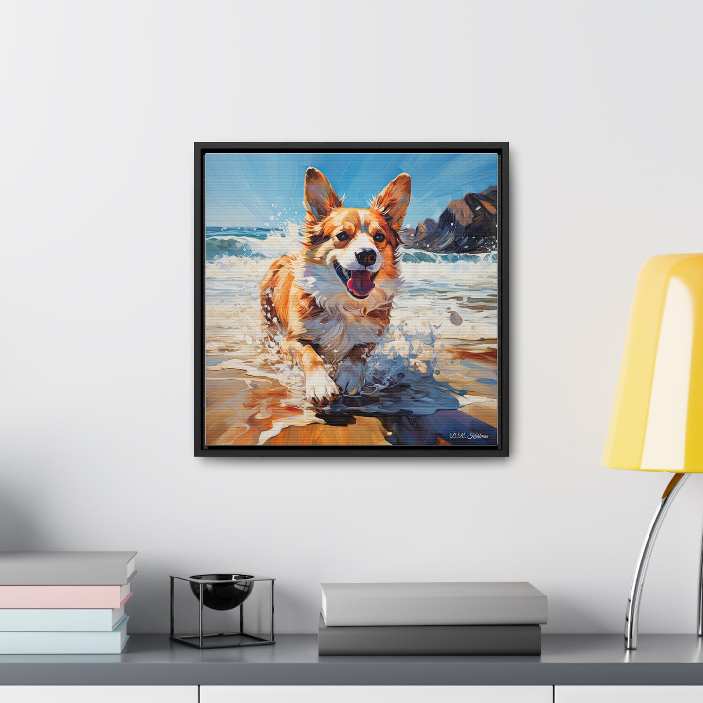 Coastal Corgi - Framed on Canvas