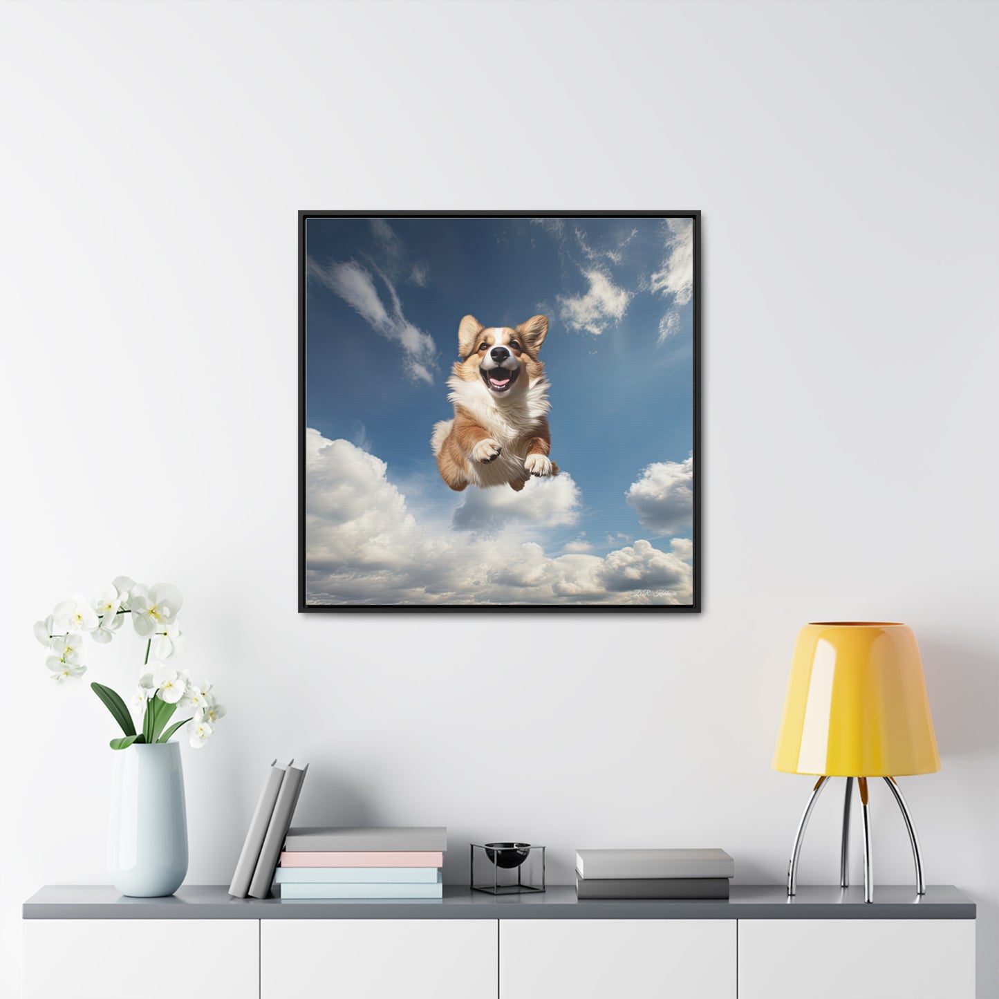 Flying Corgi - Framed on Canvas