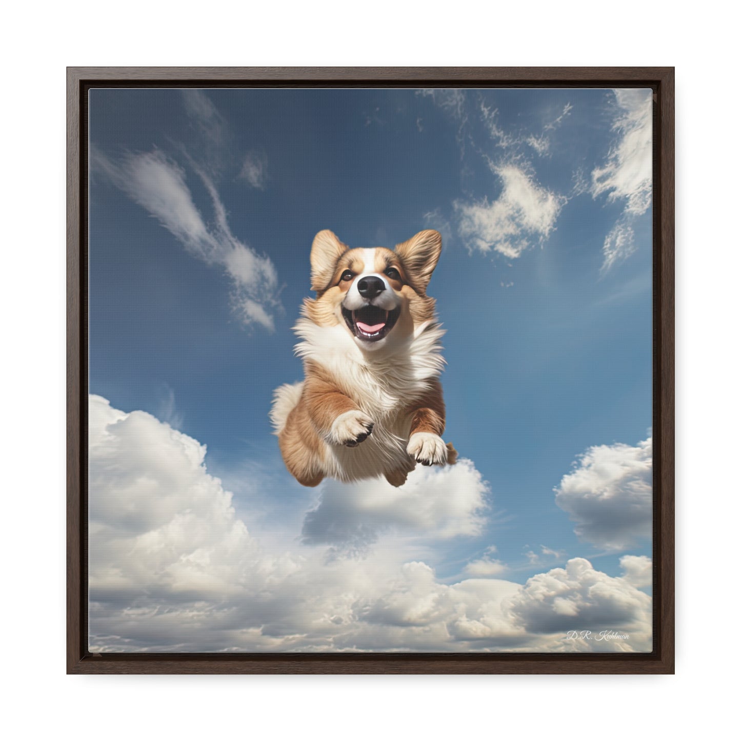 Flying Corgi - Framed on Canvas
