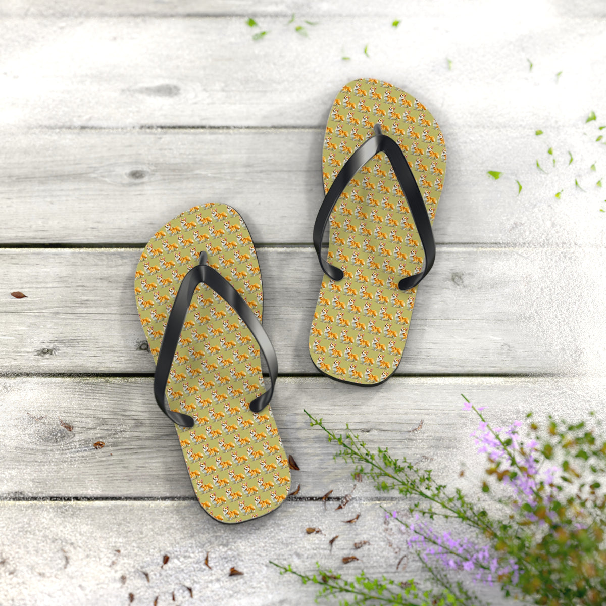 The Queen's Corgi Companion Repeater Pattern Flip-Flops - Cool Corgi Sandals