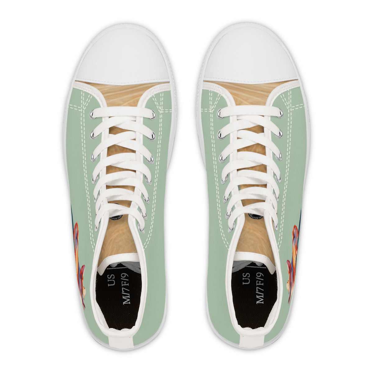 Corgi Classico Women's High-Top Sneakers - Watercolor Wiggler on Momo Mint Canvas with Flaxen Fawn Fur-Effect Tongues